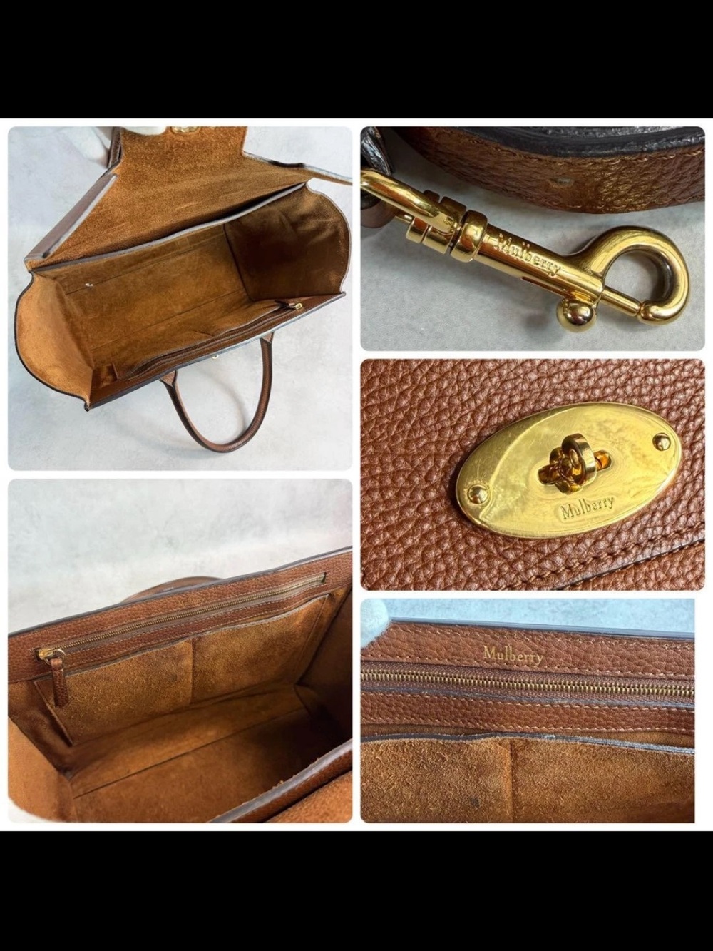 Mulberry Brown Pebbled Leather Bayswater Tote with Strap - Picture 7 of 11
